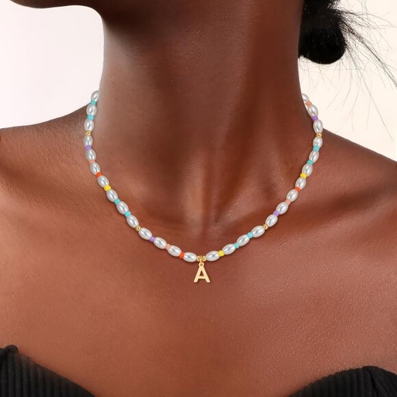 Charming 14K Gold Plated Pearl Initial Necklace for Girls - Adjustable Size - Picture 4 of 7